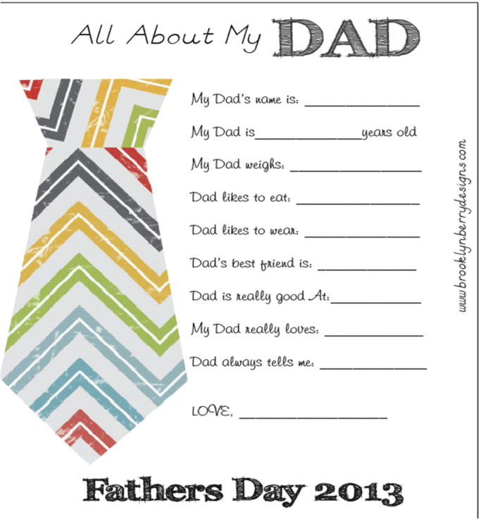 All About My Dad Free Printable Gifts for Fathers Day Brooklyn Berry Designs