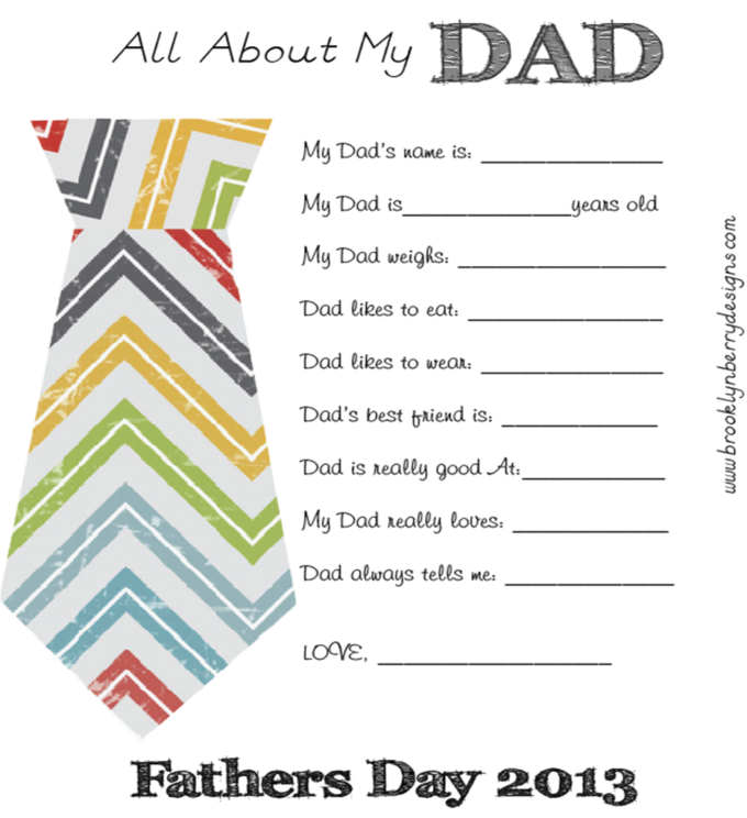 All About My Dad Free Printable Gifts for Fathers Day Brooklyn