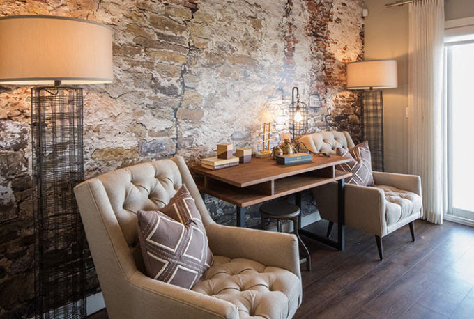 A separate seating area is a perfect conversation area in the large great room - tour this cozy and comfortable show home at Brooklyn Berry Designs.