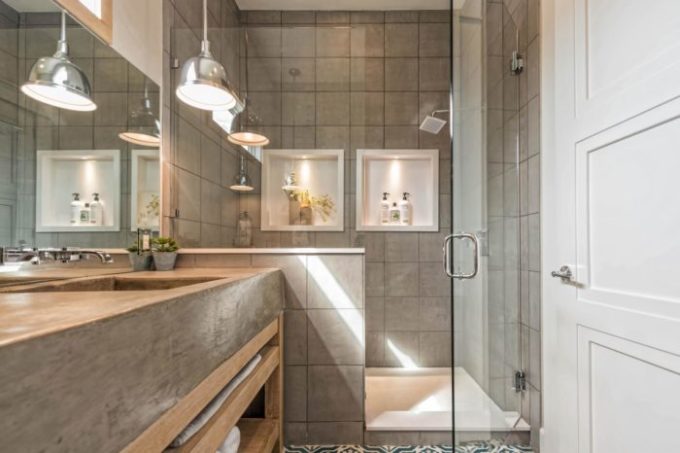 Fixer Upper Shotgun House master bathroom shower tile