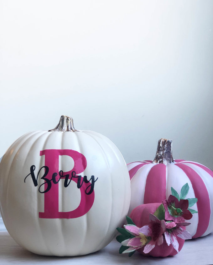 DIY your own vinyl monogram pumpkins. Great for real or plastic pumpkins, here are the tricks to make it flawless the first time.
