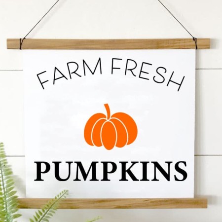 hanging sign with farm fresh pumpkins