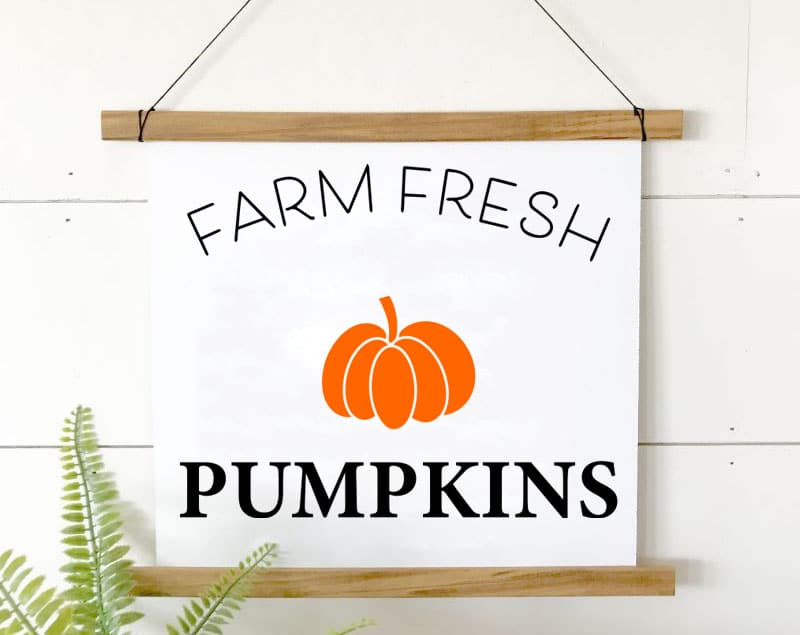 hanging sign with farm fresh pumpkins