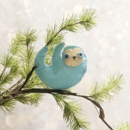 blue felt diy sloth ornament