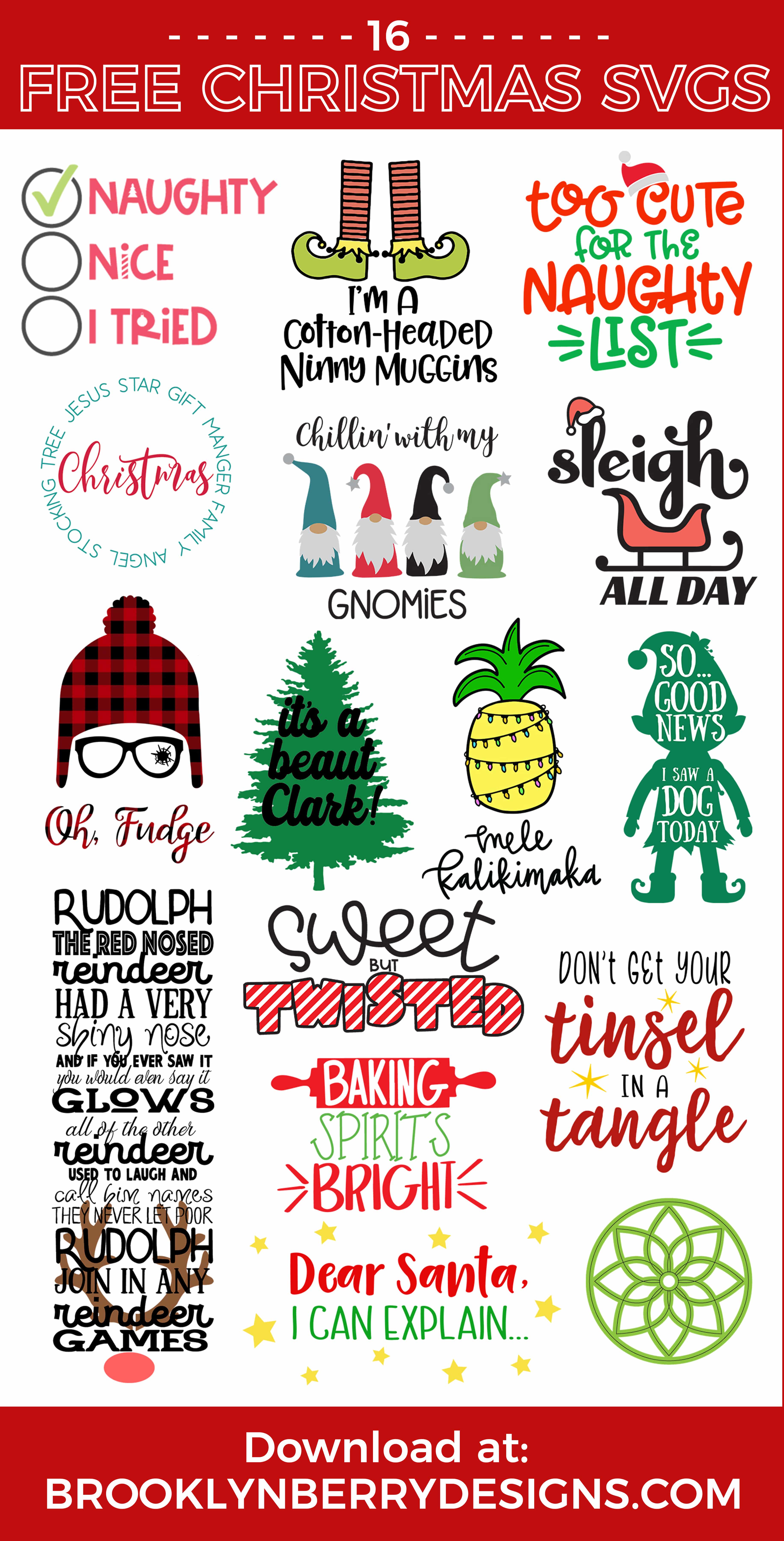collage image of various christmas themed svg files to use with a Cricut or silhouette cutting machine.
