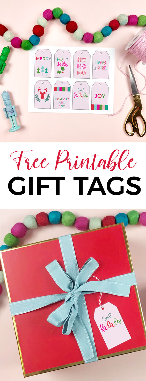 Get free Printable Christmas Gift Tags - in modern and bright colors. Perfect for Pink and Green Christmas Decor - just save, print and use! via @brookeberry