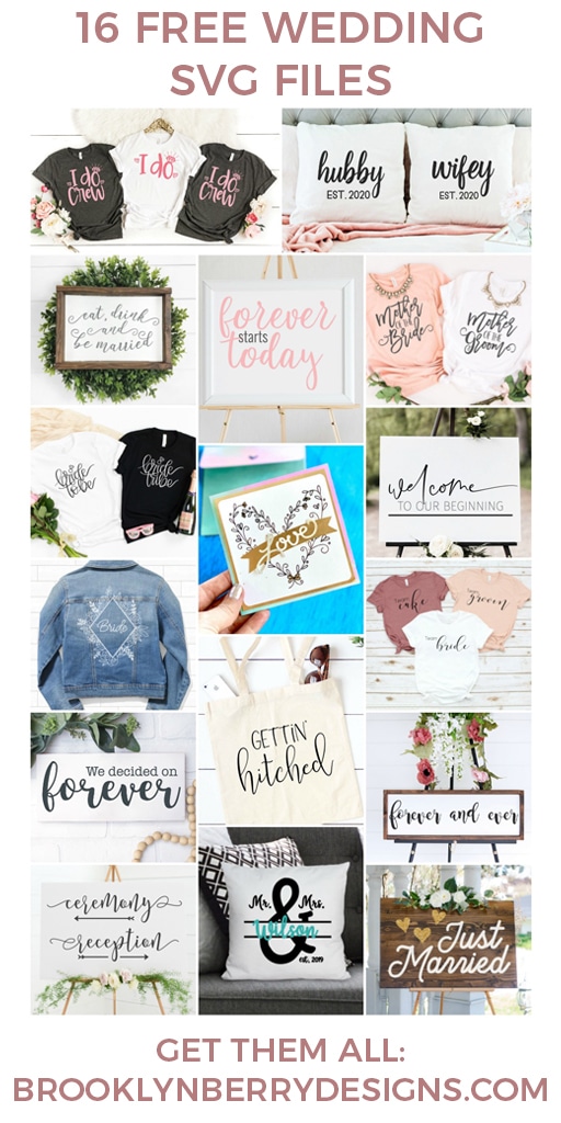 Make your own wedding decorations and gifts with these 16 free wedding svg files. Perfect for anyone with a Cricut or Silhouette machine. via @brookeberry