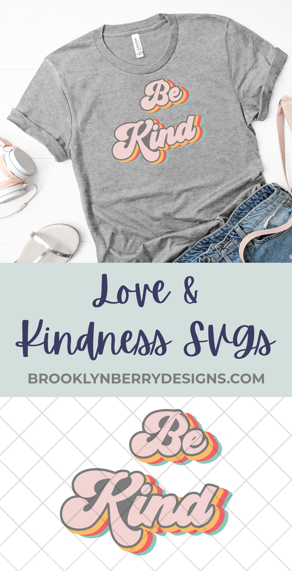 Be kind svg - a retro 70s style lettering to promote love and kindness via @brookeberry
