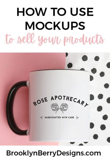 How to use mockups to sell your products. Rose apothecary design on a white mug with a blank handle.