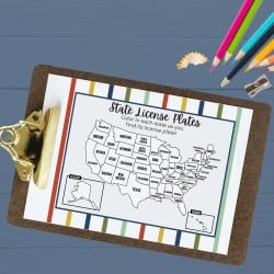 clipboard with paper on it with map of the USA