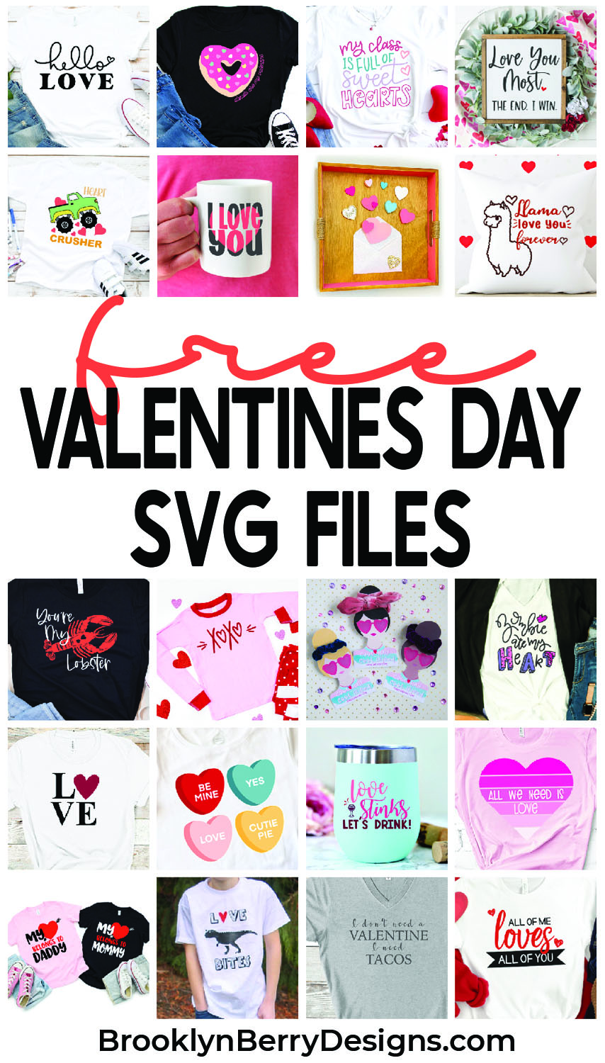 Collage image of various valentines themed svg files to use with a cricut, silhouette, or other craft machines.