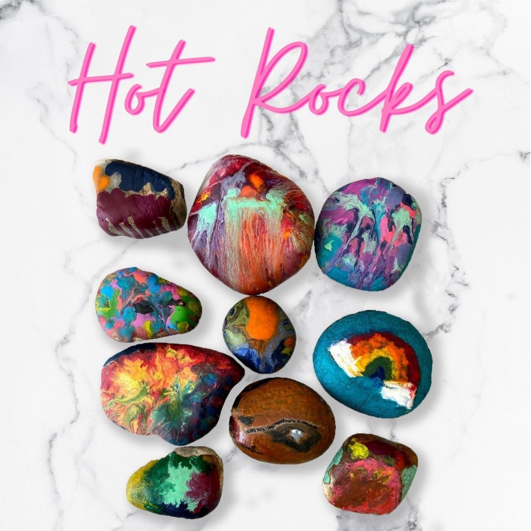 Hot Rocks Kids Craft melting crayons on hot rocks.