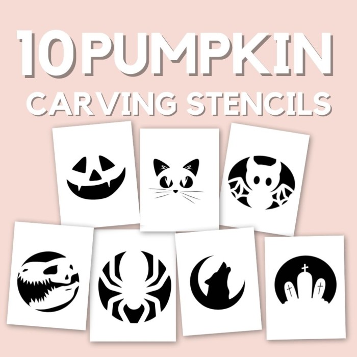 Pages of Halloween images that can be used to carve designs out of pumpkins.
