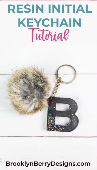 Homemade Custom Resin Letter Initial Keychain With Pom Pom and 