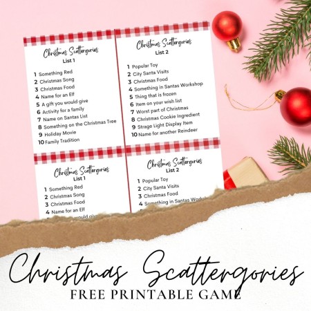 printable Christmas Scattegories game with christmas accessories.