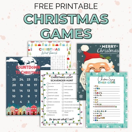 group of papers with printable christmas games