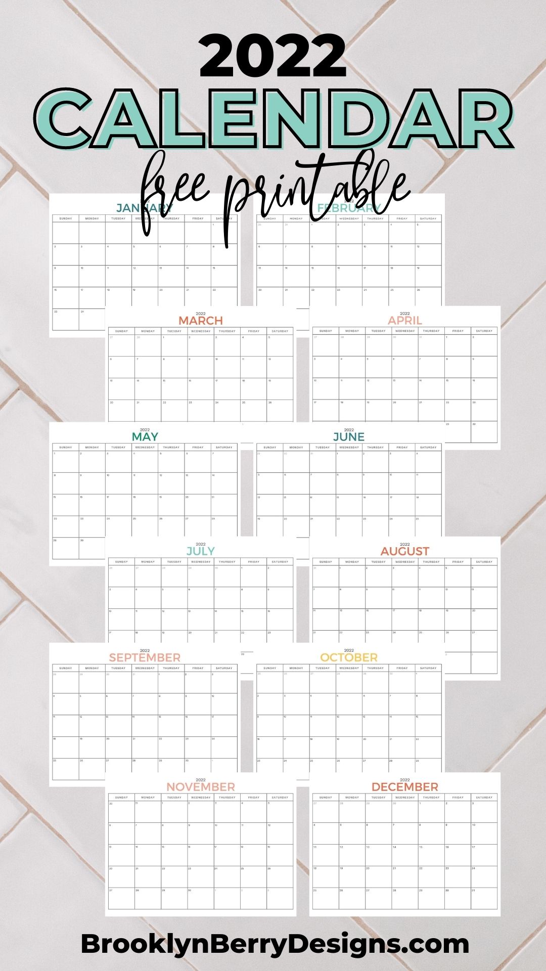 2022 Calendar Free Printable - Brooklyn Berry Designs