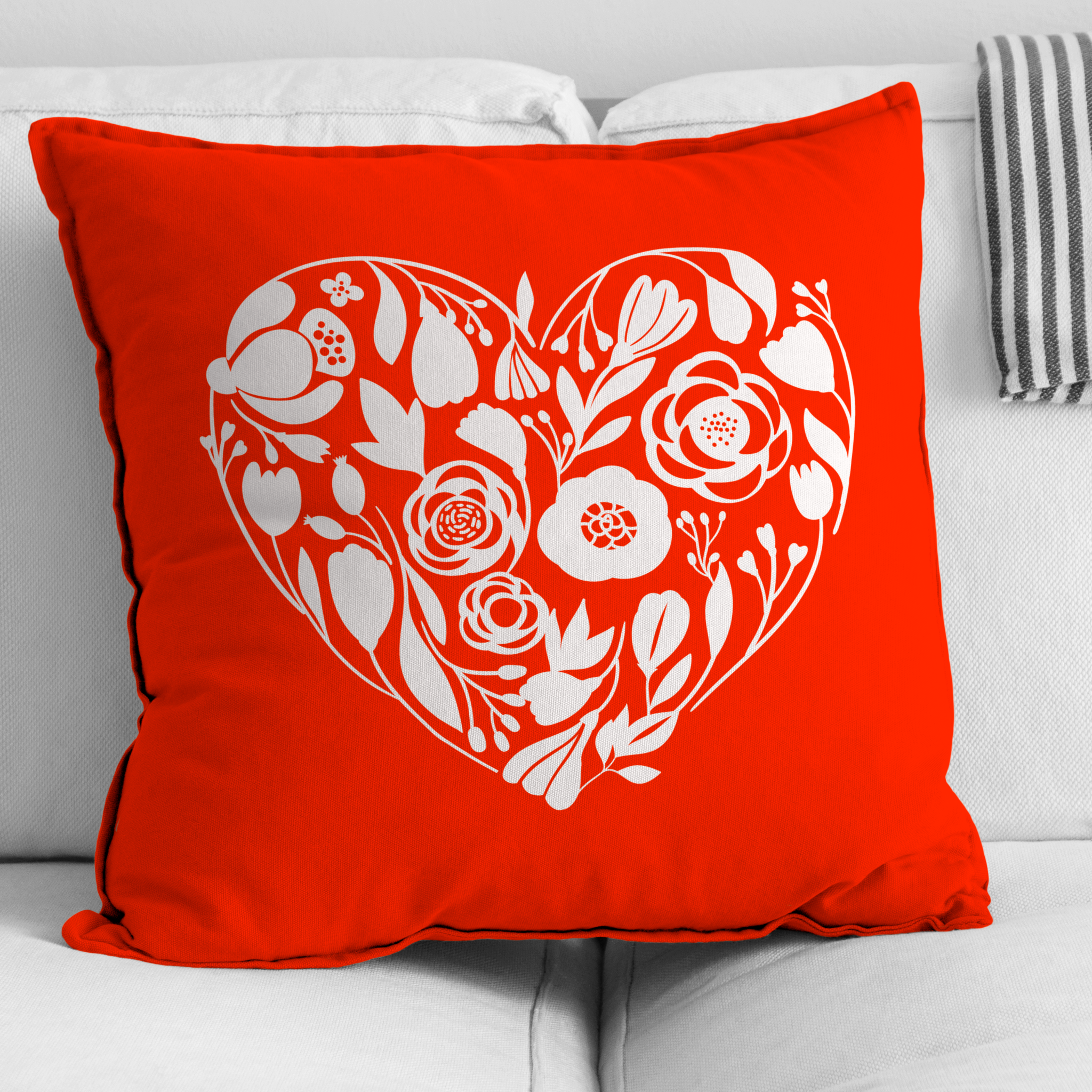 Floral Heart SVG File shown on a throw pillow
