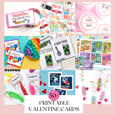 collage of printable valentine cards for kids