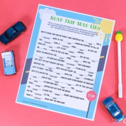 road trip mad libs game with toy cars