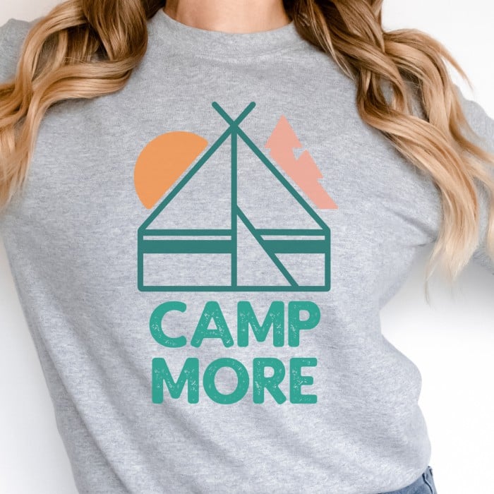 grey sweatshirt with camping designs