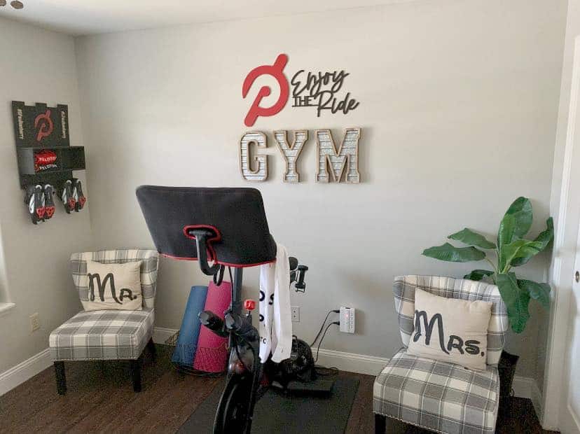 peloton room with feature wall