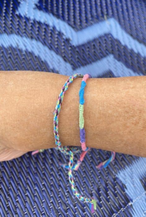 friendship bracelet made with kumihimo disc