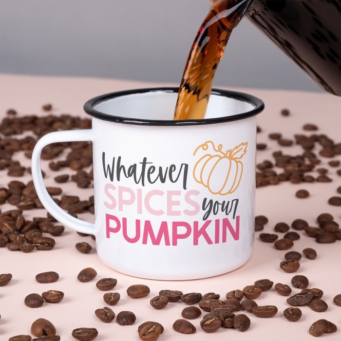 White mug with whatever spices your pumpkin