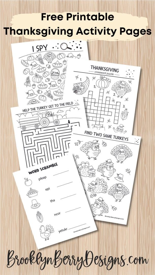 Free Printable Thanksgiving Activity Pages - Brooklyn Berry Designs