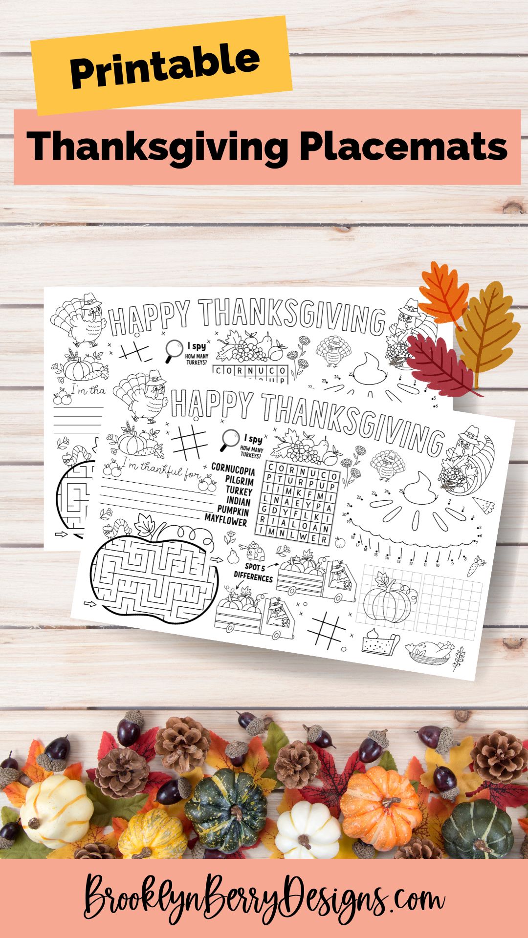 Printable Thanksgiving Placemats - Brooklyn Berry Designs