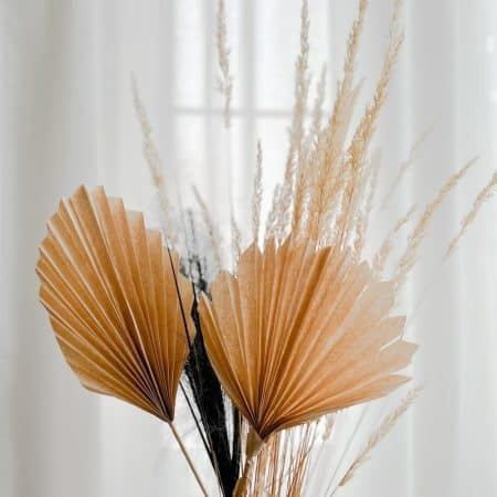 Dried floral arrangement with DIY paper palm leaves
