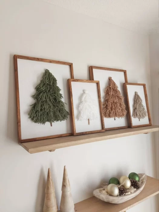 Farmhouse sign christmas tree made with tassels.