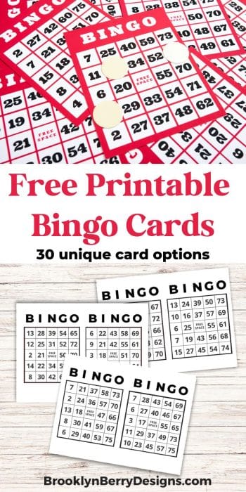 stacks of new printable bingo cards to use at family parties and classroom parties.