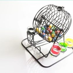 a metal cage to spin bingo numbers before calling them out.