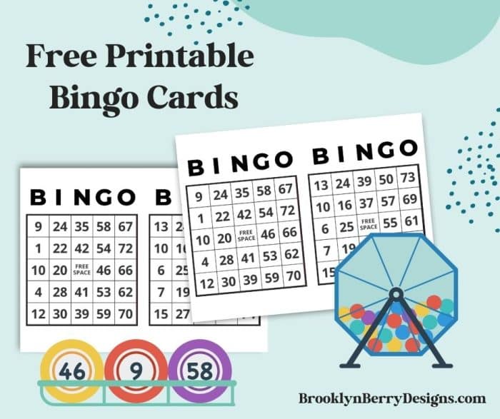 stacks of new printable bingo cards with images of basket and bingo calling numbers.