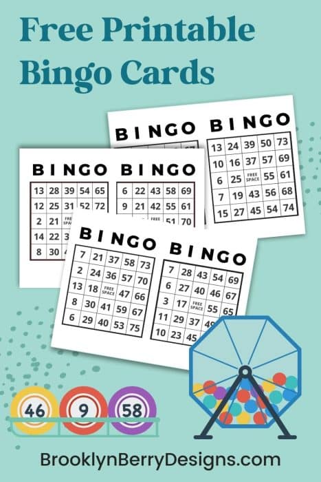stacks of new printable bingo cards with images of basket and bingo calling numbers.