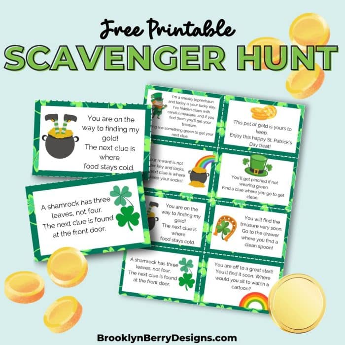 Printable clue cards for a fun st patricks day scavenger hunt