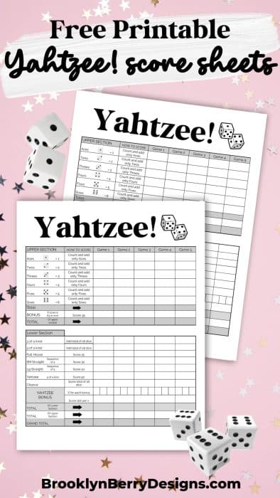 yahtzee score sheet on a colorful background with dice