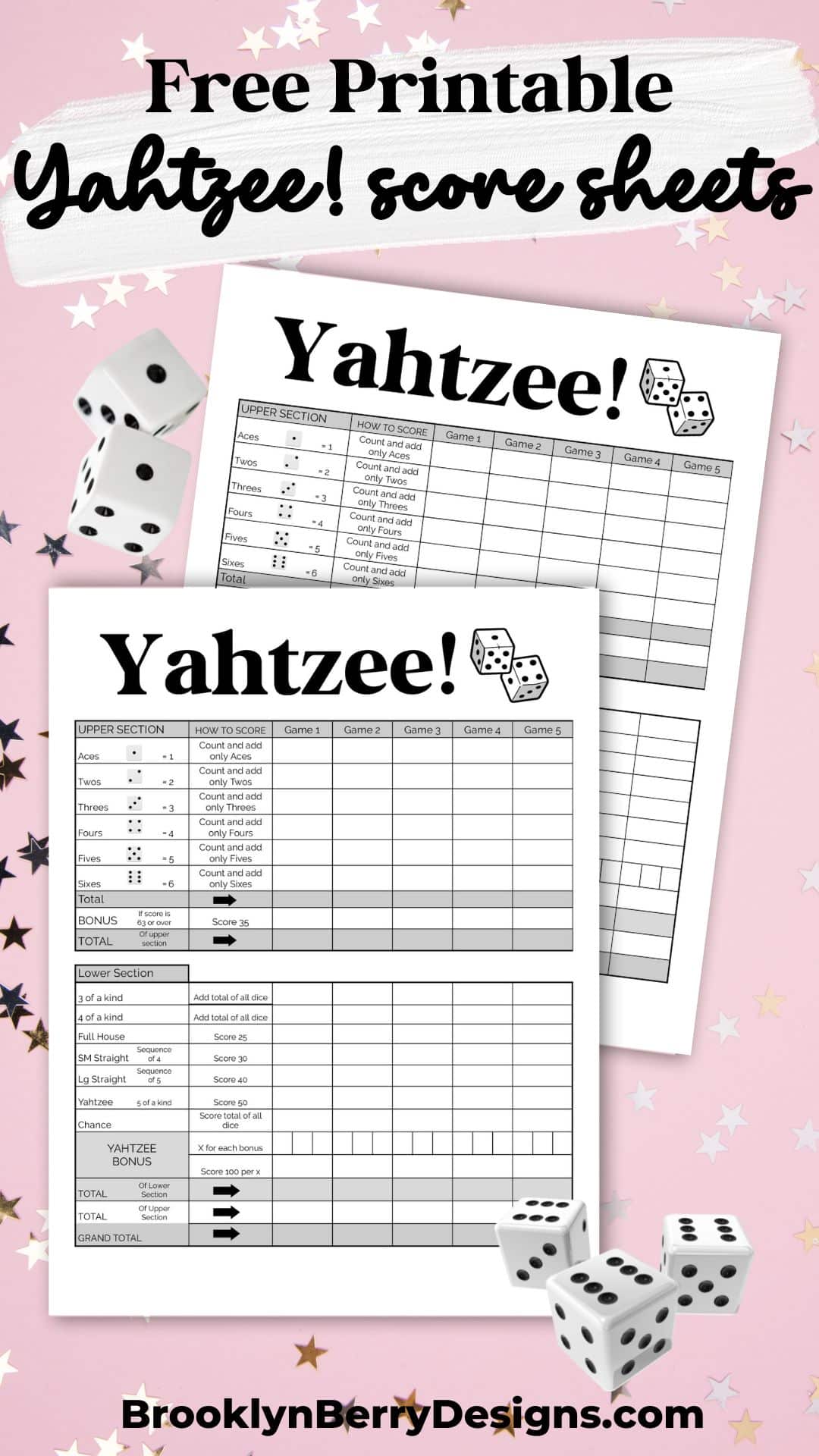 Yahtzee Score Card Printable Brooklyn Berry Designs