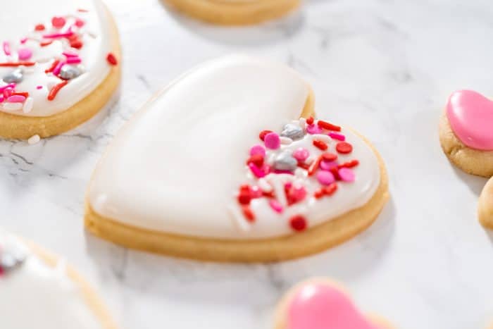close up image of heart sugar cookies