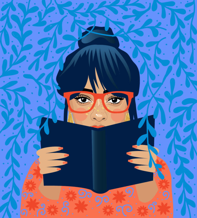 Literature fan. Beautiful girl with book. Girl who love to Read.  Reading Books concept. Flat cartoon vector illustration.